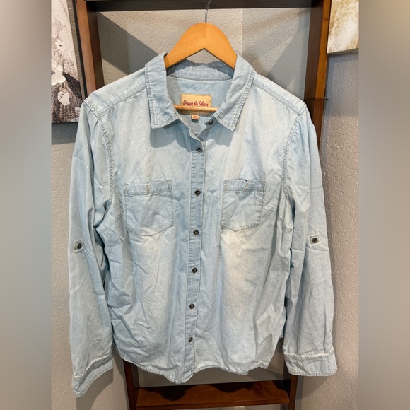 2XL Light Blue Denim Button-Up Shirt - Picture 1 of 2